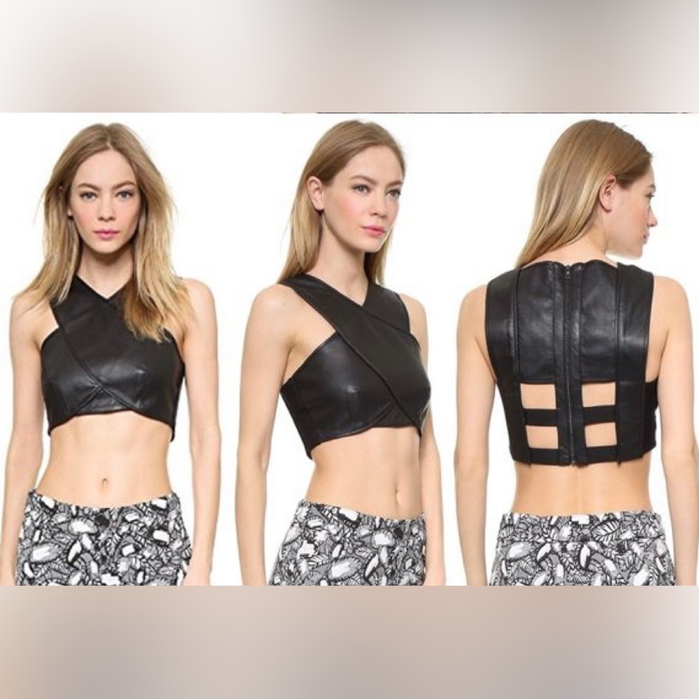 BCBG MaxAzria Nyella Leather Crop Top XS